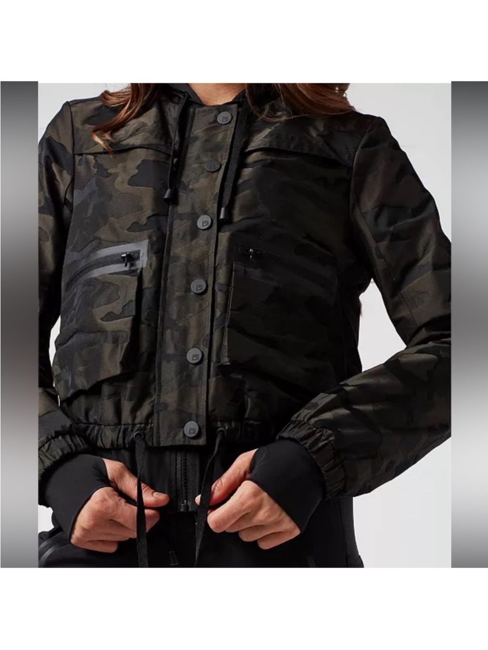 blanc noir Black & Olive Camo Cropped Bomber Jacket